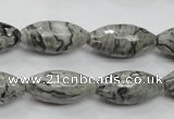 CPT122 15.5 inches 10*20mm faceted rice grey picture jasper beads