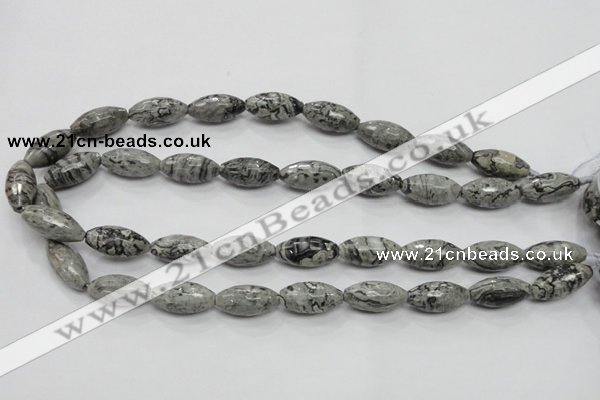 CPT122 15.5 inches 10*20mm faceted rice grey picture jasper beads