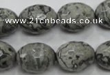 CPT123 15.5 inches 16*20mm faceted rice grey picture jasper beads