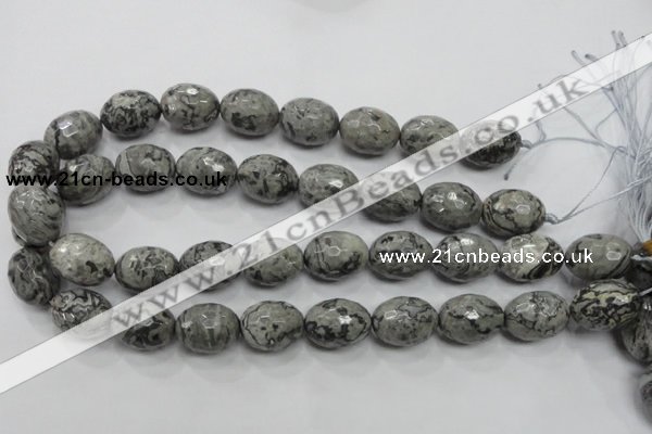 CPT123 15.5 inches 16*20mm faceted rice grey picture jasper beads