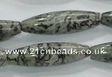 CPT124 15.5 inches 12*40mm rice grey picture jasper beads