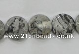 CPT125 15.5 inches 15mm faceted coin grey picture jasper beads