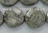 CPT126 15.5 inches 25mm faceted coin grey picture jasper beads