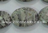 CPT129 15.5 inches 22*30mm faceted oval grey picture jasper beads