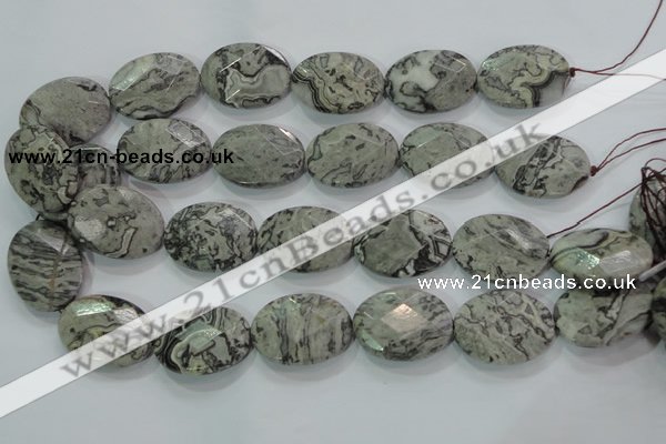 CPT129 15.5 inches 22*30mm faceted oval grey picture jasper beads