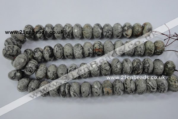 CPT135 15.5 inches 12*20mm faceted rondelle grey picture jasper beads