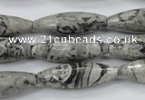 CPT136 15.5 inches 10*30mm faceted rice grey picture jasper beads