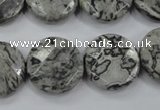 CPT141 15.5 inches 20mm faceted coin grey picture jasper beads