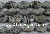 CPT143 15.5 inches 10*14mm faceted oval grey picture jasper beads