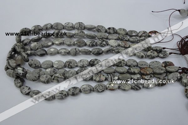 CPT143 15.5 inches 10*14mm faceted oval grey picture jasper beads