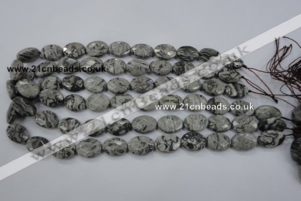 CPT145 15.5 inches 13*18mm faceted oval grey picture jasper beads