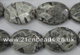 CPT147 15.5 inches 18*25mm faceted oval grey picture jasper beads