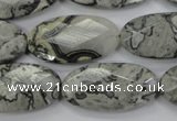 CPT148 15.5 inches 15*30mm faceted marquise grey picture jasper beads