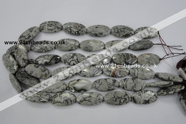CPT148 15.5 inches 15*30mm faceted marquise grey picture jasper beads