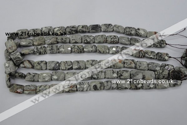 CPT152 15.5 inches 10*14mm faceted rectangle grey picture jasper beads