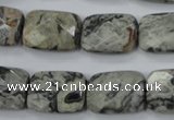 CPT154 15.5 inches 13*18mm faceted rectangle grey picture jasper beads