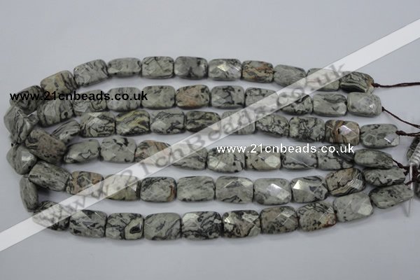CPT154 15.5 inches 13*18mm faceted rectangle grey picture jasper beads