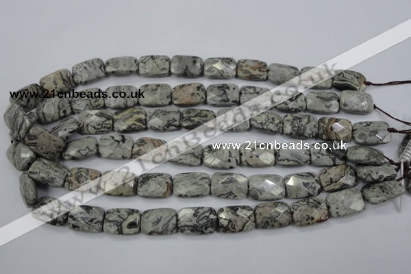 CPT154 15.5 inches 13*18mm faceted rectangle grey picture jasper beads