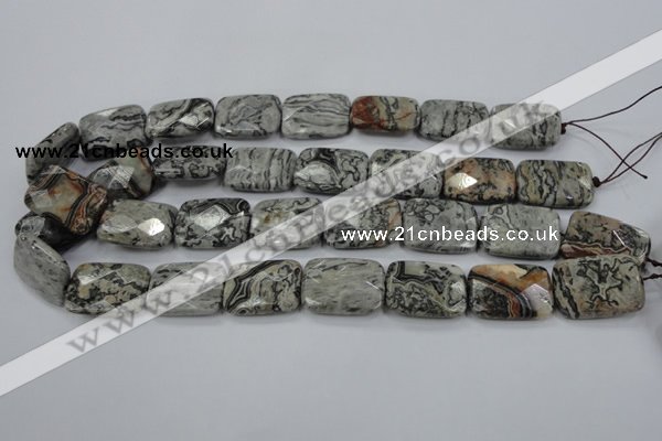 CPT156 15.5 inches 18*25mm faceted rectangle grey picture jasper beads