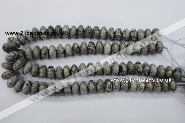 CPT160 15.5 inches 9*16mm rondelle grey picture jasper beads