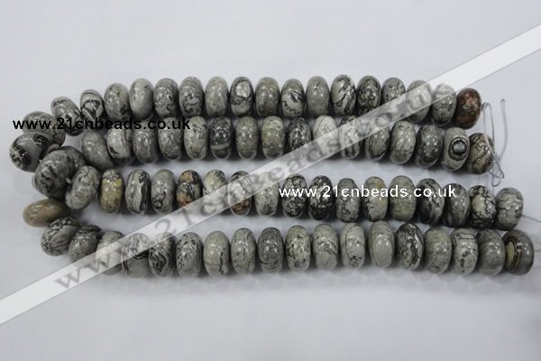 CPT161 15.5 inches 10*18mm rondelle grey picture jasper beads