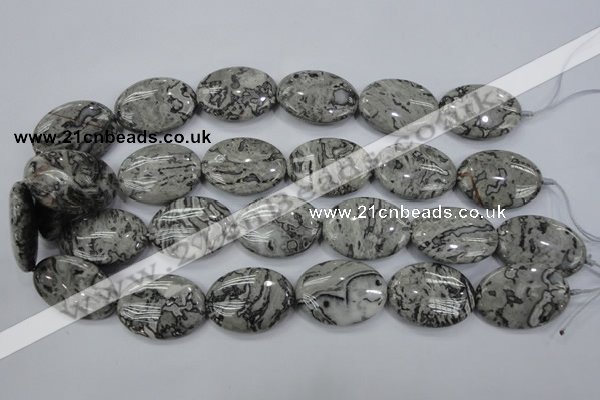 CPT174 15.5 inches 22*30mm oval grey picture jasper beads