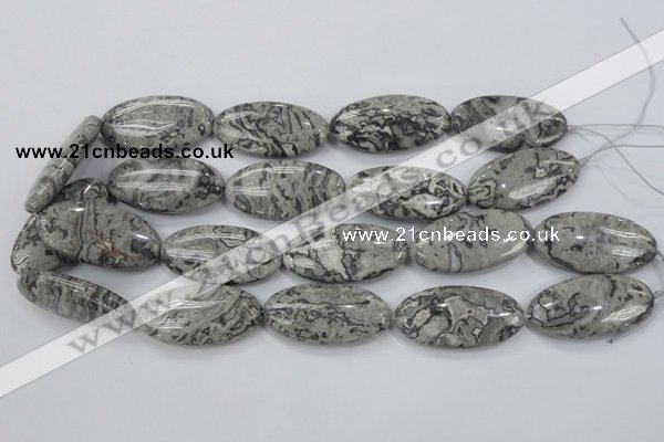 CPT176 15.5 inches 20*40mm marquise grey picture jasper beads