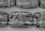 CPT182 15.5 inches 20*30mm rectangle grey picture jasper beads