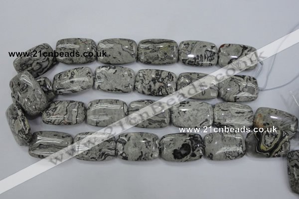 CPT182 15.5 inches 20*30mm rectangle grey picture jasper beads