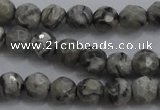 CPT186 15.5 inches 4mm faceted round grey picture jasper beads