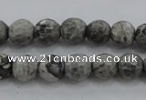 CPT187 15.5 inches 6mm faceted round grey picture jasper beads