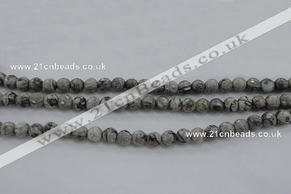 CPT187 15.5 inches 6mm faceted round grey picture jasper beads