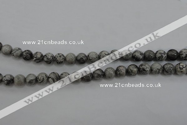 CPT188 15.5 inches 8mm round grey picture jasper beads wholesale