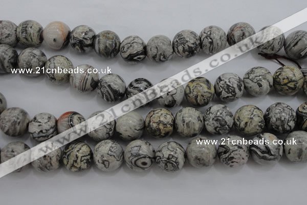 CPT190 15.5 inches 14mm round grey picture jasper beads wholesale