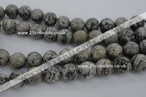 CPT191 15.5 inches 16mm round grey picture jasper beads wholesale