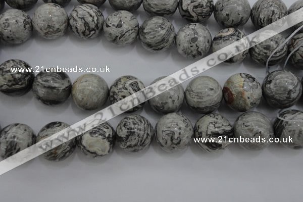 CPT192 15.5 inches 18mm round grey picture jasper beads wholesale