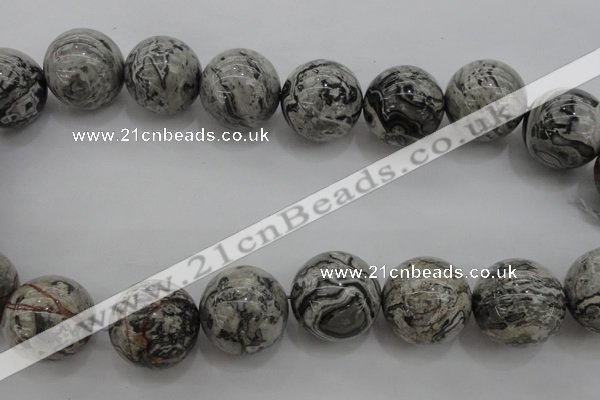 CPT193 15.5 inches 20mm round grey picture jasper beads wholesale