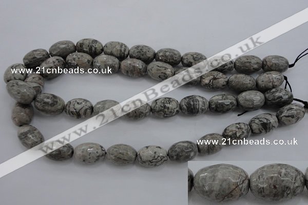 CPT195 15.5 inches 13*18mm faceted rice grey picture jasper beads