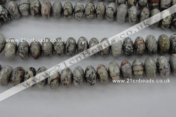 CPT197 15.5 inches 9*16mm faceted rondelle grey picture jasper beads