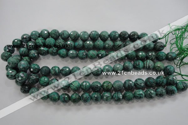 CPT216 15.5 inches 12mm faceted round green picture jasper beads