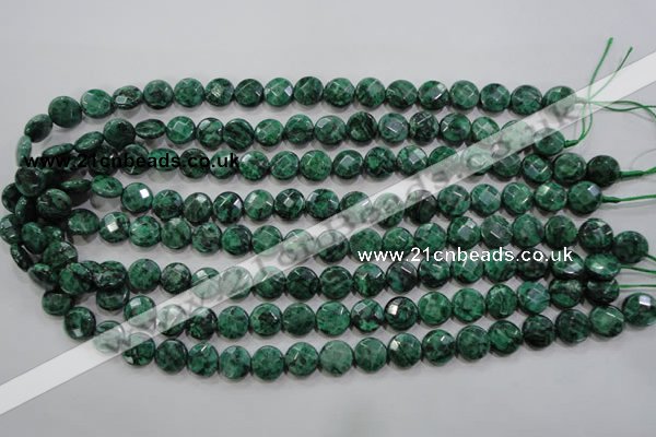 CPT231 15.5 inches 10mm faceted coin green picture jasper beads