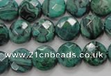 CPT232 15.5 inches 12mm faceted coin green picture jasper beads