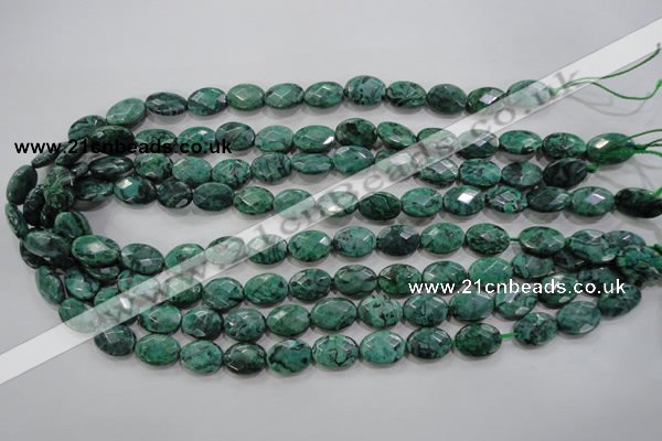 CPT237 15.5 inches 10*14mm faceted oval green picture jasper beads