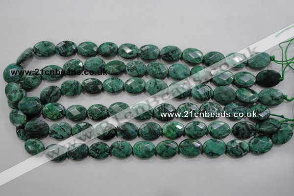 CPT238 15.5 inches 12*16mm faceted oval green picture jasper beads