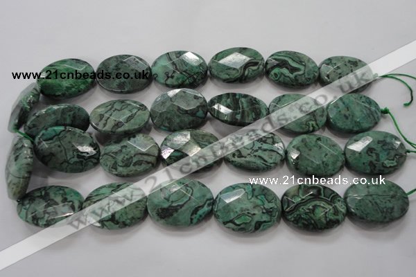 CPT243 15.5 inches 22*30mm faceted oval green picture jasper beads