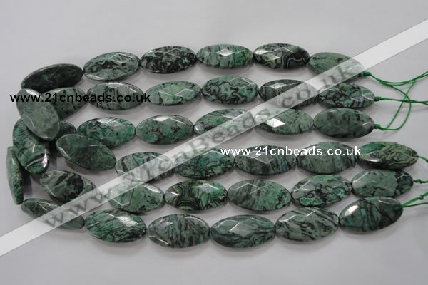 CPT245 15.5 inches 15*30mm faceted marquise green picture jasper beads