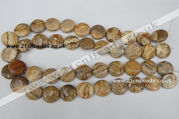 CPT258 15.5 inches 18mm flat round picture jasper beads wholesale