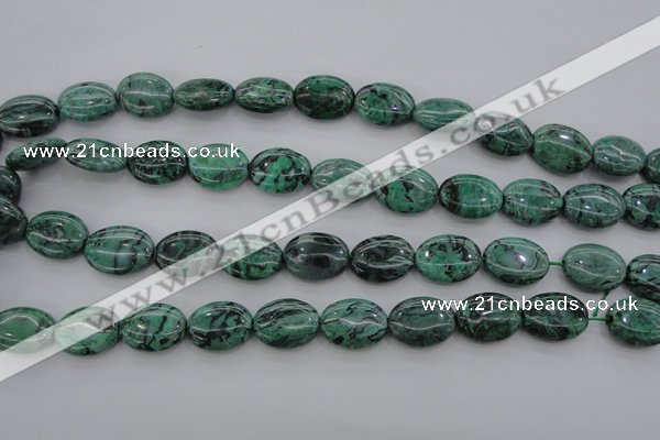 CPT319 15.5 inches 12*16mm oval green picture jasper beads