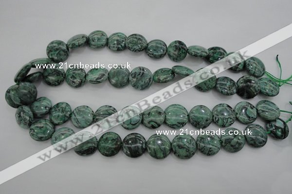 CPT329 15.5 inches 16mm flat round green picture jasper beads