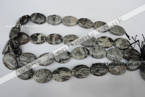 CPT356 15.5 inches 18*25mm oval grey picture jasper beads